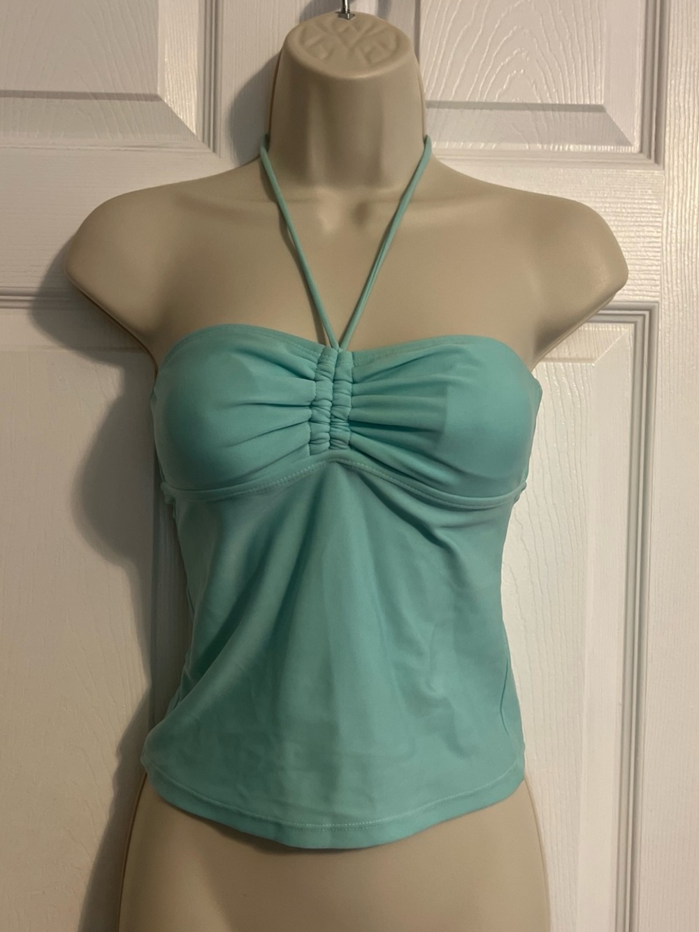 Sofia by Vix turquoise halter crop swim top with ruched front detail size s